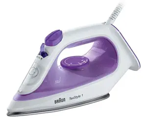 Braun TexStyle 1 SI 1080 Dry and Steam Iron with Ceramic Soleplate 2000 W Anti-Drip Vertical Steam and 0.22 L Water Tank Black and Purple