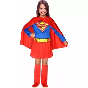 Bērnu kostīms Ciao Supergirl — kleita ar apmetni, jostu un kurpēm, izmērs 8–10 gadi