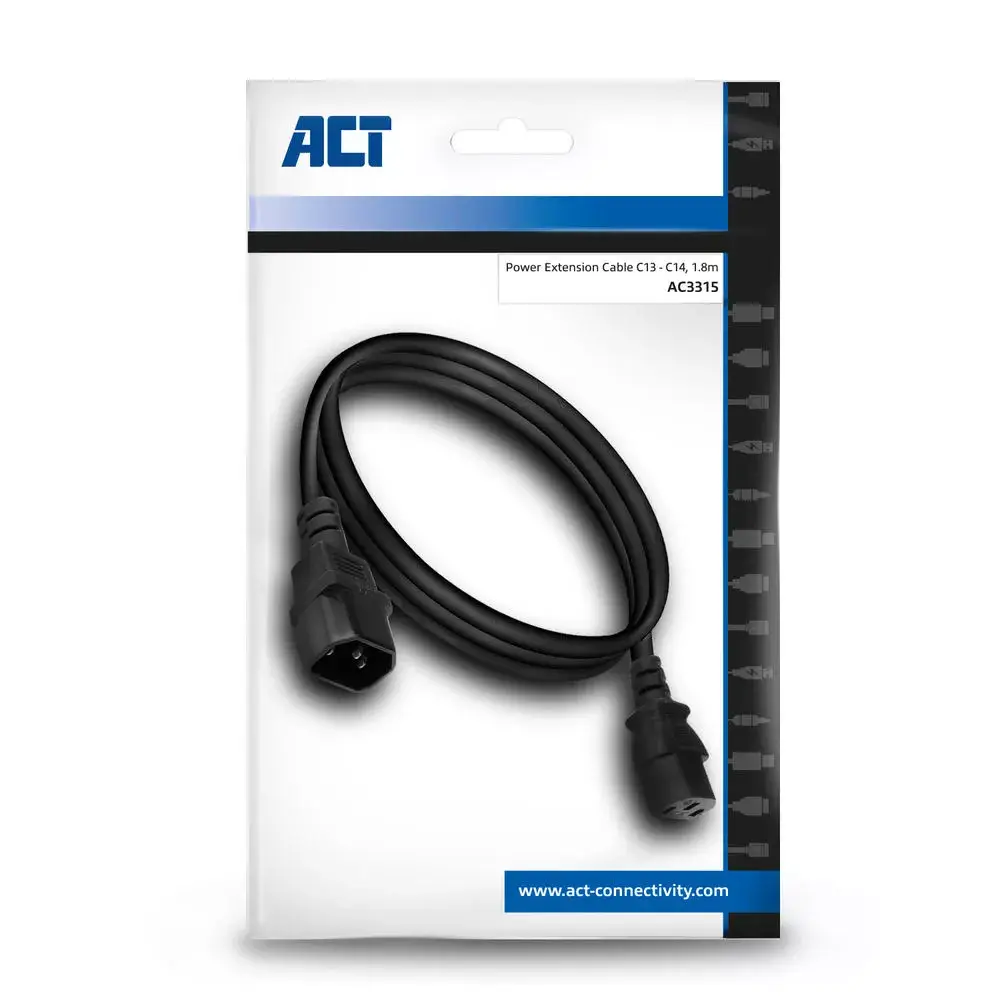 Кабель питания C13 C14 черный 1.8 м ACT Powercord Photo 4