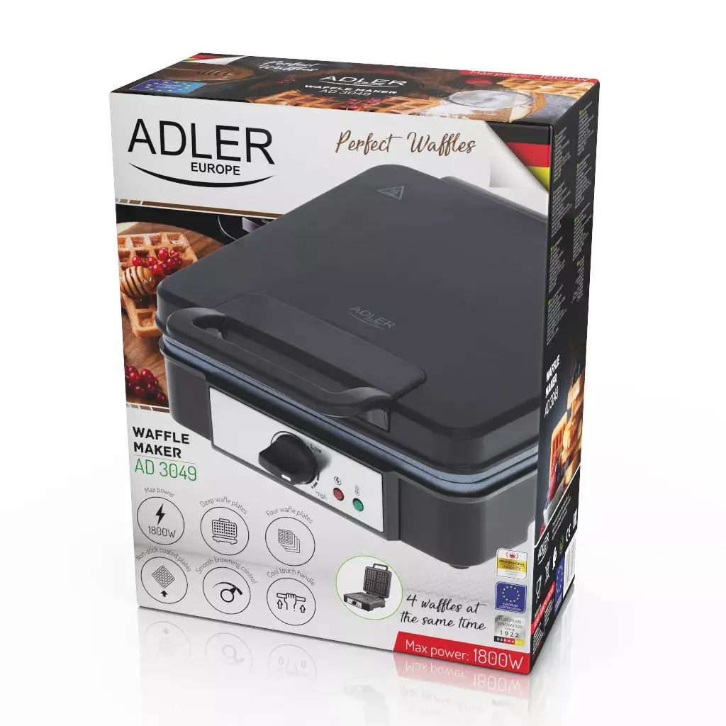 Vafeļu panna Adler AD 3049 — 4 vafeles, 1800 W Photo 9