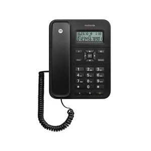 Analogs telefons Motorola CT202 — vadu pults uz galda, zvanu identifikācija, skaļruņa tālrunis, melns