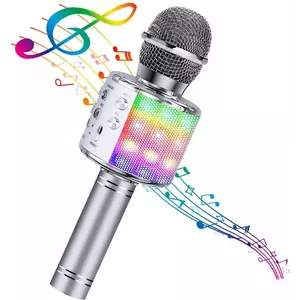 Микрофон Bemi M85 Караоке для детей и взрослых с эффектами, динамиками и записью Micro SD USB Bluetooth Серебристый