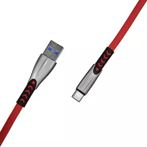 USB CABLE TYPE-C 2.4A RED FLAT 2400mAh QUICK CHARGER QC 3.0 1M POWERLINE SMS-BW02 - METAL PLUGSS