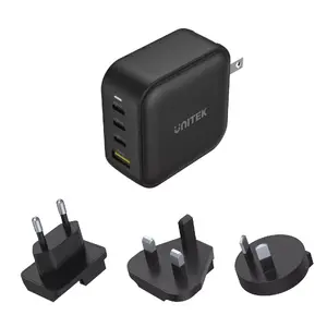 Unitek Travel Quad Universal Indoor Charger P1112ABK — 100 W, 3 USB-C, 100–240 V, Black