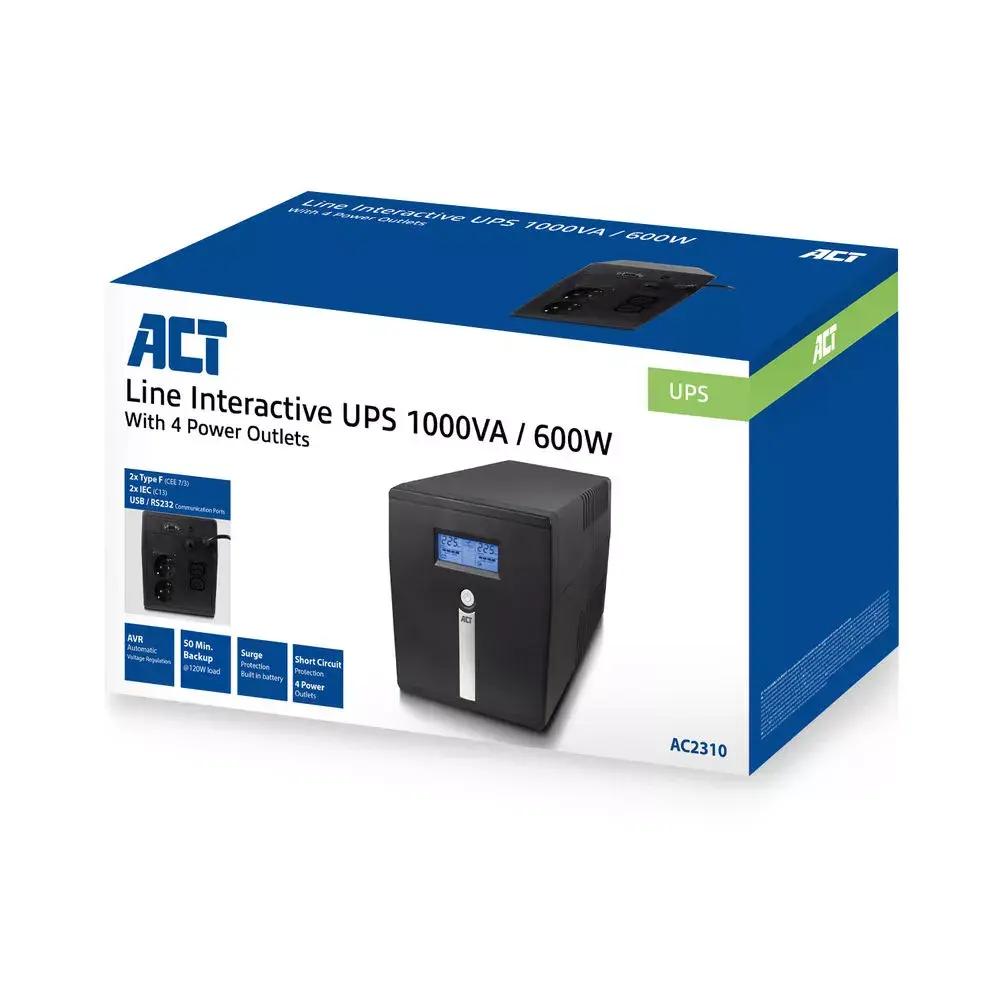 Līnijas interaktīvais UPS ACT 1000VA 600W Photo 4
