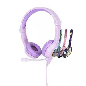 Austiņas buddy phones Galaxy lilac — bērnu austiņas uz ausīm, regulējama galvas saite, skaļuma ierobežošana