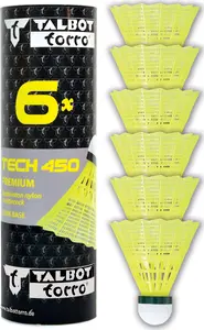 Badmintona bumbiņa talbot torro Tech 450, lēna, dzeltenzaļa, premium neilona svārks, korķa gals, 1 gab.