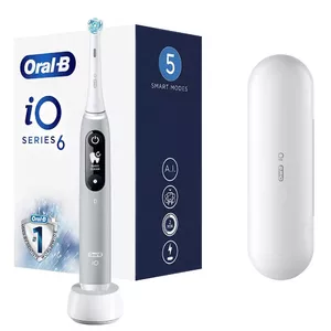 Rotating electric toothbrush BRAUN Oral‑B iO (model iOM6.1A6.1K) — Grey, 5 brushing modes, Bluetooth, display, charging base