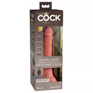 Вибратор King Cock Elite силиконовый 21 см (7") перезаряжаемый, двухплотный, водонепроницаемый, с пультом и присоской