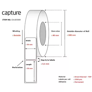 Printeru etiķete Capture CA-LB3069 balta