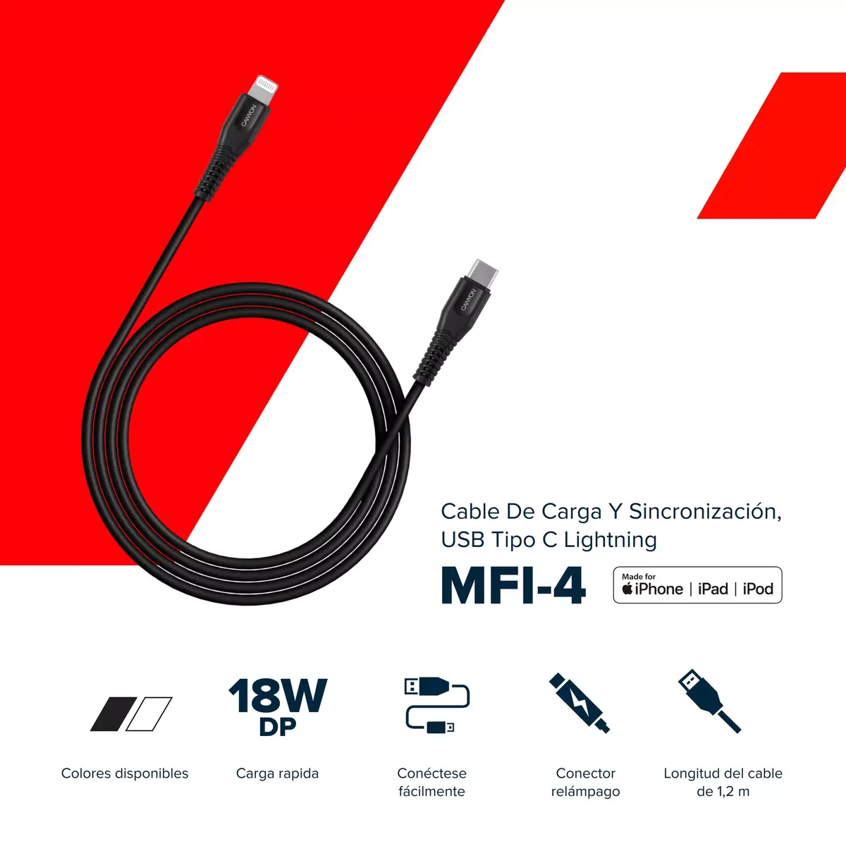 Кабель Canyon MFI-4 1.2 м Черный Photo 4