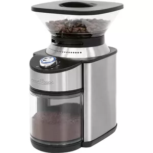 Burr coffee grinder ProfiCook PC-EKM 1205 — conical stainless-steel burr, 200 W, 16 settings, 230 g hopper, black/silver
