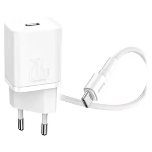 Baseus Super Si Quick Charger 1C 20W TZCCSUP-B02 — indoor AC USB‑C fast charger with 1m USB‑C to Lightning cable, white, universal compatibility