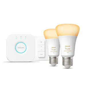 Philips Hue White ambience Smart lighting kit with 2 E27 smart bulbs and dimmer switch, Bluetooth and Zigbee interface