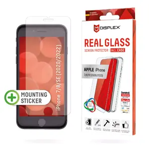 Displex Screen Protector (10H) + Case for Apple iPhone 7/8/SE (2020/2022) — Tempered Glass, 4.7" Transparent, Mounting Sticker