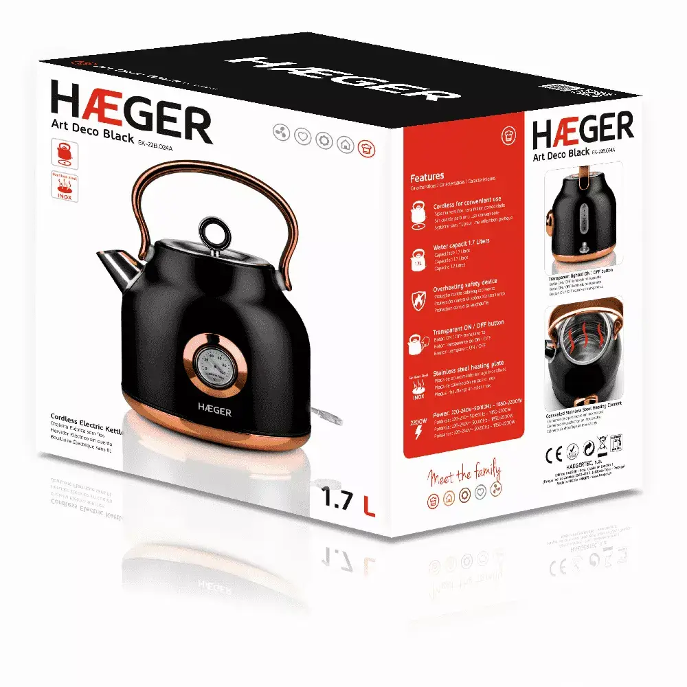 Электрический чайник Haeger 1.7 L 2200 W EK-22B.024A Photo 4