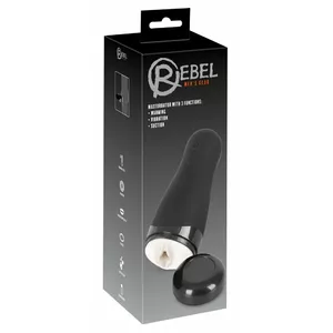 Masturbator Rebel Silicone Black with heat, 5 vibration modes, 3-speed suction, rechargeable, 26 cm