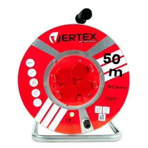 Extension cable VERTEX PB50METAL 50 m 3x2.5 mm² 3000 W, 4x Type E/F outlets, IP44, Type F plug, on/off switch