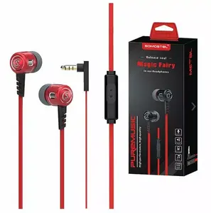 SOMOSTEL SMS-SJ01B Ear Magic Fairy Wired Headphones, 3.5mm Jack, Flat Cable, Red