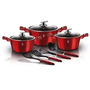 Cookware set 10 pcs, berlinger haus BH/6150 — aluminium, marble coating, burgundy, casseroles 20/24/28 cm