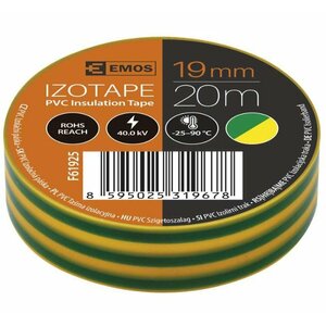 Izolācijas lente PVC 19mm/20m, zaļa/geltena, EMOS