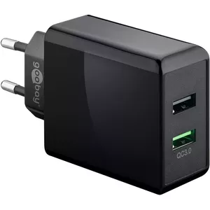 GOOBAY 44956 AC Indoor Fast Charger 5V, 2×USB 2.0 — for Mobile Phone, Tablet, Smartwatch, Camera, Headphones, Black