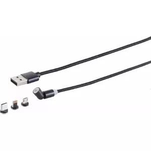 Magnetic 3‑in‑1 USB‑A Charging Cable ShiverPeaks 540° — Black, USB‑A to Micro‑USB/USB‑C/Lightning