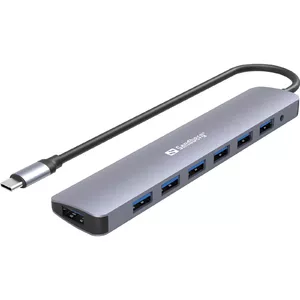 Sandberg 136-40 interfeisa centrmezgls USB 3.2 Gen 1 (3.1 Gen 1) Type-C 5000 Mbit/s Pelēks