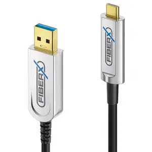 USB Cable FiberX FX-I630-015 15m USB 3.2 Gen 1 USB C USB A Black Silver