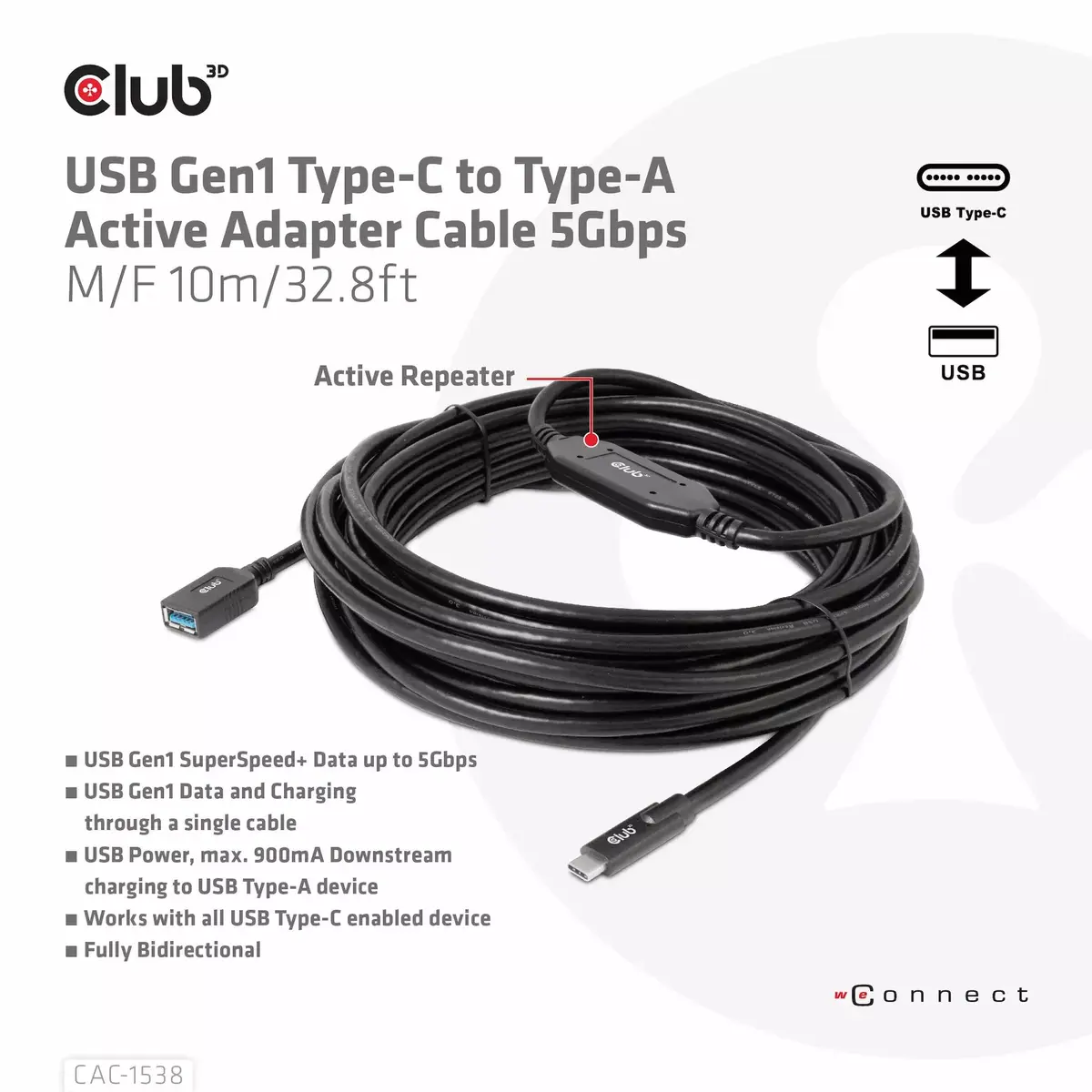USB Gen1 Type-C to Type-A адаптер CLUB3D CAC-1538 Photo 3