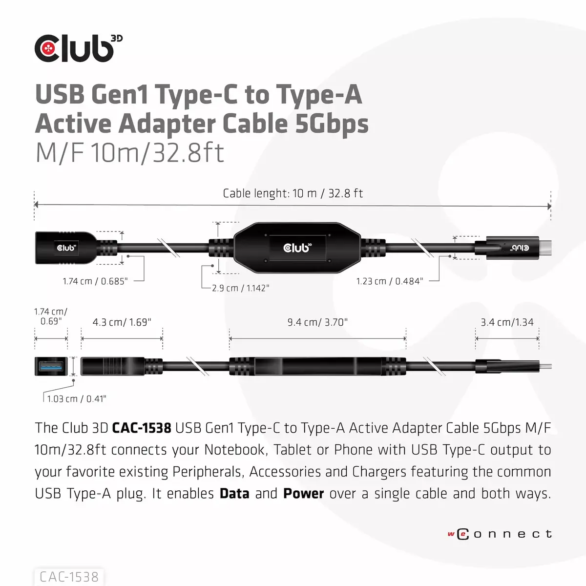 USB Gen1 Type-C to Type-A адаптер CLUB3D CAC-1538 Photo 4