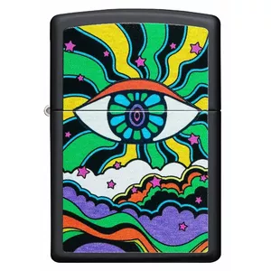 Windproof Pocket Lighter Zippo 49699 — Black with Light Eye Design, Refillable Metal
