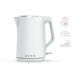 Elektriskā tējkanna AENO EK2 — 1,5 l, 2200 W, balta, PP un nerūsējošā tērauda korpuss, bezvadu, ūdens līmeņa indikators
