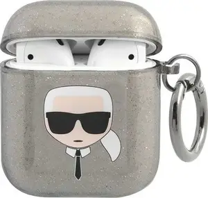 Защитный чехол для AirPods 1/2 Karl Lagerfeld Glitter Head, чёрный (KLA2UKHGK)