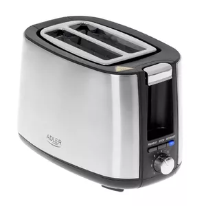 Toaster Adler AD 3214, 2-slice stainless steel, 900 W, 7 browning levels, defrost/reheat/auto shut-off
