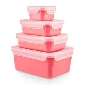 Food Storage Container Set EMSA Clip & Close Rectangular 4 pcs Coral