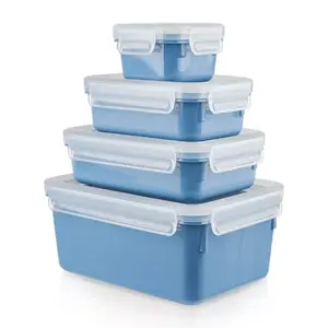 Food Storage Container Set EMSA Clip & Close Rectangular Blue 4 pcs