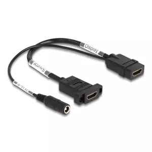 DeLOCK HDMI Cable 4K 60 Hz with DC feed 2.1 x 5.5 mm 0.30 m panel-mount