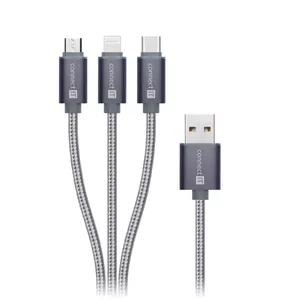 USB kabelis Connect IT CI-1229 1.2m USB 3.2 Gen 1 USB A USB C/Micro-USB B/Lightning Silver