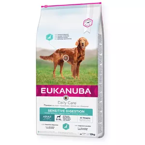Sausais barības EUKANUBA Daily Care Sensitive Digestion Adult All Breed, 12 kg, vistas/ tītara, 23% olbaltumvielu