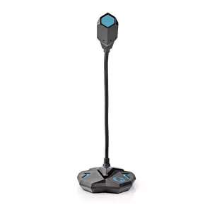 Datormikrofons Nedis GMICGU100BK — USB vadu, jutība −30 dB, 50–16000 Hz, 1.5 m kabelis, metāls/plastmasa, melns/zils