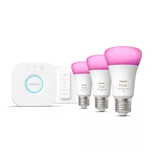 Philips Hue White and colour ambience Starter kit with 3 E27 smart bulbs and dimmer switch, Bluetooth and Zigbee