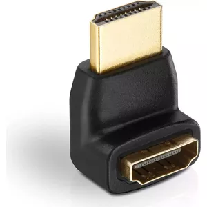 Helos HDMI/HDMI adapteris - Eco - 1080p - 90° HDMI/HDMI 1080p adapteris ar zeltītiem kontaktiem. HDMI A vīrietis (19pin) uz HDMI A sieviete (19pin). 90°. Krāsa: melna *RoHS atbilstība* (X-HA070)