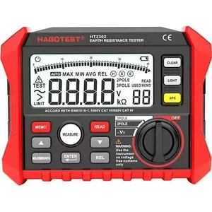 Zemes pretestības mērītājs Habotest HT2302, 0,01–2000 Ω, 3 fāžu mērīšana