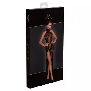 Женское длинное платье Noir Fucking Fabulous 27180811051 XL — без рукавов, powernet с бархатным флок-печатью, высокий разрез спереди, воротник-стойка, овальный вырез на спине