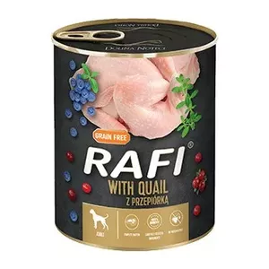 Wet dog food Dolina Noteci Rafi Dog canned — adult dogs, 800 g, quail & blueberries, 78% moisture, 9% protein