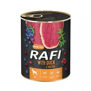 Консервы для собак dolina noteci Rafi Dog с уткой, черникой и клюквой 800 г, белок 9%, жир 7%, влажность 78%