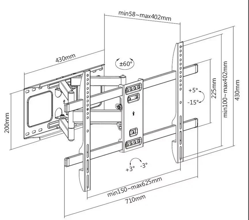 Full Motion TV Wall Mount Bracket Equip 37"-80" Photo 9
