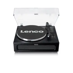 Lenco LS-430BK Vinilaplašu atskaņotājs ar siksnas piedziņu, melnā krāsā, ar 4 iebūvētiem skaļruņiem un Bluetooth