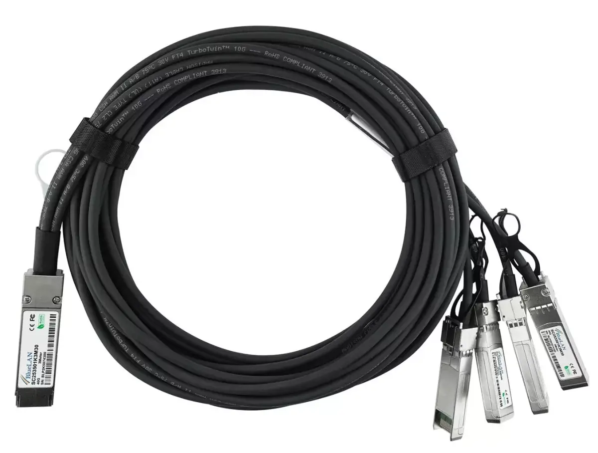 BlueOptics QSFP-4SFP10G-CU5M-HU-BL InfiniBand šķiedru optikas kabelis